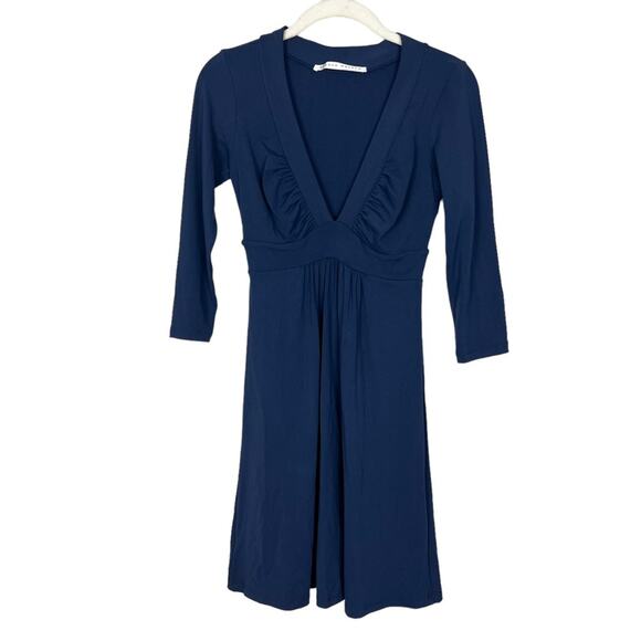 Susana Monaco Navy Fit & Flare Mini Dress XS Deep V Neck Sleeves Stretch Revolve - Picture 4 of 8